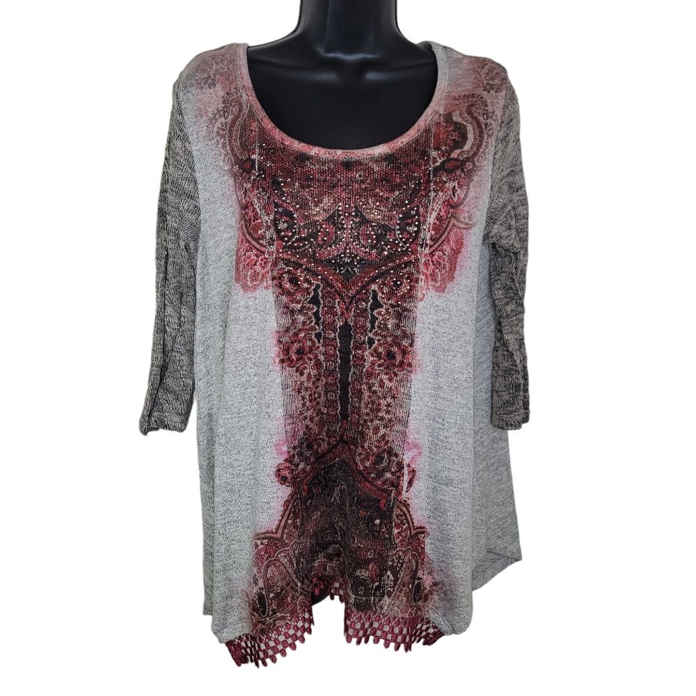Unity World Wear knit Bohemian Shark bite hem Top Medium